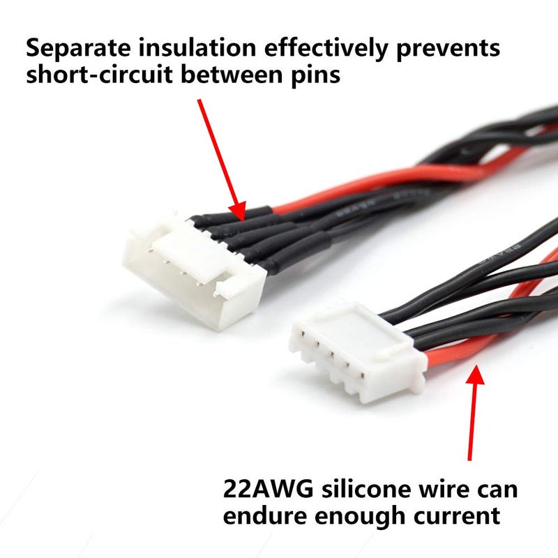 elechawk JST-XH 4S Balance Plug Extension Lead Wire 200mm 5 PCS for LiPo Battery Balance Charging 22AWG Silicone - Image 2